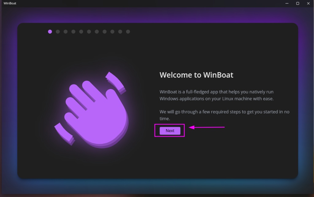WinBoat Welcome screen